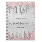Sweet 16 Geburtstag Silberrosa Glitzer Gästebuch Notizblock (Vorderseite)