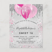 Sweet 16 Geburtstag Silberrosa Glitzer Staub Einladungspostkarte (Vorderseite)