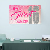 Sweet 16 Geburtstag | Sterne Rosa Glitzer Banner (Messeveranstaltung)