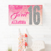 Sweet 16 Geburtstag | Sterne Rosa Glitzer Banner (Insitu)