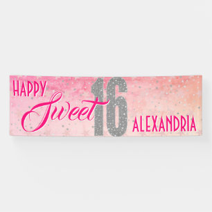Sweet 16 Geburtstag   Sterne Rosa Glitzer Banner