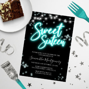 Sweet 16 Geburtstag Teal Neon Glow Dark Party Einladung