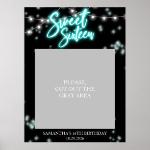 Sweet 16 Geburtstag Teal Neon Glow Dark Party Poster