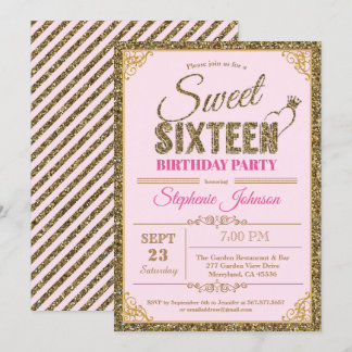 Sweet 16 Geburtstagsfeier Einladung Rosa und Gold