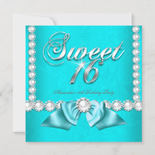 Sweet 16 Geburtstagsparty Aquamarin Blue Aqua Pear Einladung