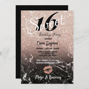 Sweet 16. Geburtstagsparty Black & Rose Gold Thema Einladung