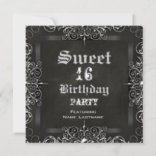 Sweet 16 Geburtstagsparty Chalkboard Black Antique Einladung