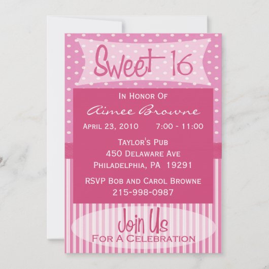 Sweet 16 Geburtstagsparty Einladung (Vorderseite)