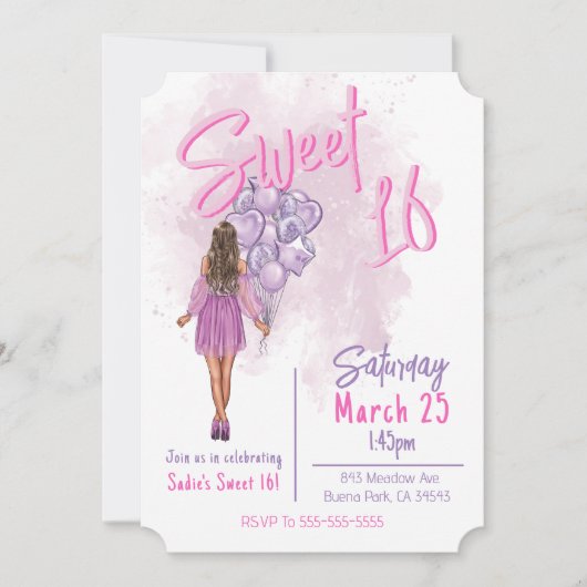 Sweet 16 Geburtstagsparty Einladung (Vorderseite)