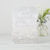 Sweet 16 Geburtstagsparty Einladung | Silver Glitt (Stehend Vorderseite)