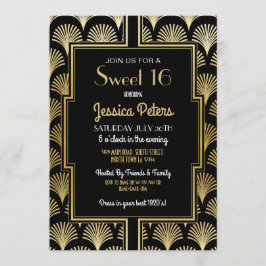 Sweet 16 Geburtstagsparty Gatsby Art Deco Gold 16. Einladung