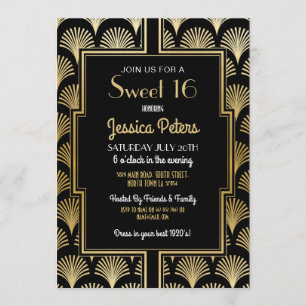 Sweet 16 Geburtstagsparty Gatsby Art Deco Gold 16. Einladung
