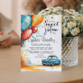 Sweet 16 Geburtstagsparty I Balloons and Car Einladung
