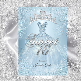Sweet 16 Geburtstagsparty Ice Blue Snowflake Winte Einladung