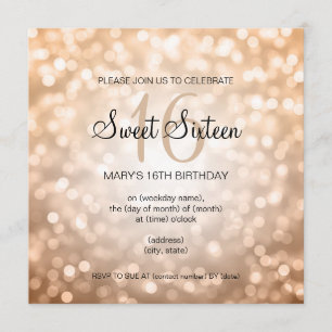 Sweet 16 Geburtstagsparty Kupfer Glitzer Lights Einladung