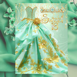 Sweet 16. Geburtstagsparty Mint Green Gold Dress Einladung