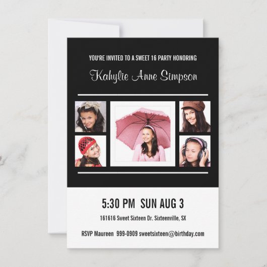 Sweet 16 Geburtstagsparty mit Fotos Einladung (Vorderseite)