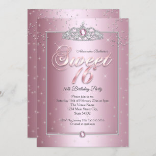 Sweet 16 Geburtstagsparty Pink Diamond Silver Tiar Einladung