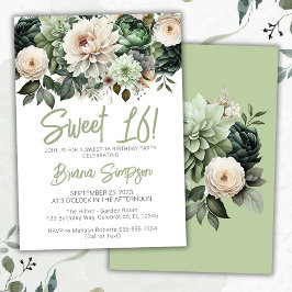 Sweet 16 Geburtstagsparty Sage Green Floral Einladung