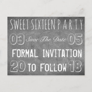 Sweet 16 Geburtstagsparty Save the Date Chalkboard Ankündigungspostkarte