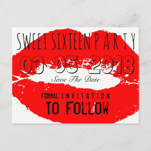 Sweet 16 Geburtstagsparty Save the Date Red Lips Ankündigungspostkarte