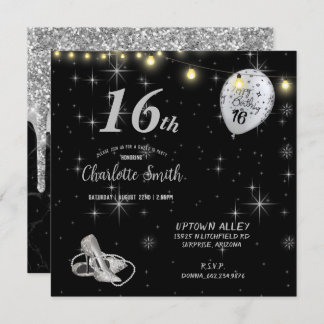 Sweet 16. Geburtstagsparty Stiletto's Balloons Inv Einladung