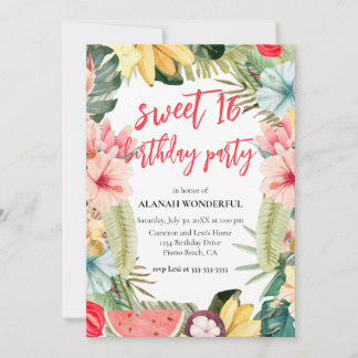 Sweet 16 Geburtstagsparty Tropical Floral Einladung