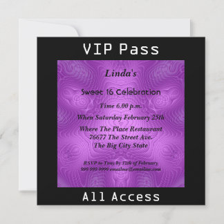 Sweet 16 Geburtstagsparty VIP Pass Lila 2 Einladung