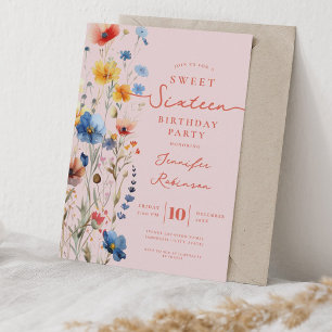 Sweet 16 Geburtstagsparty Wildblumenwiese Einladung