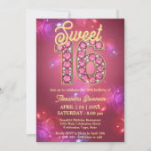 Sweet 16 Gemstone Sparkle Pink und Lila Bokeh Einladung (Vorderseite)