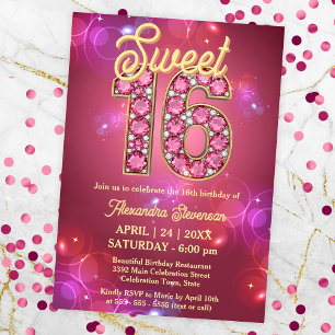 Sweet 16 Gemstone Sparkle Pink und Lila Bokeh Einladung