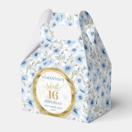 Sweet 16 Gevor Box Dusty Blue Boho Floral Glitzer Geschenkschachtel (Vorderseite)
