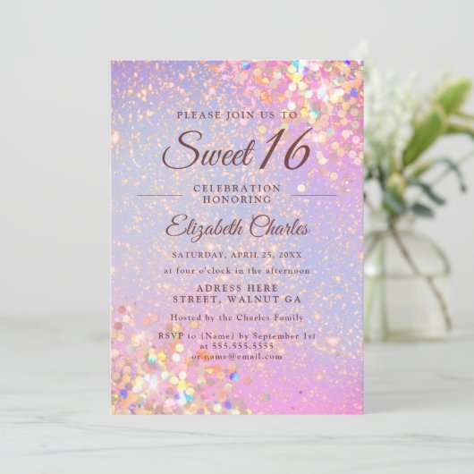 Sweet 16 Girl Birthday Rose Gold Glitzer Moderne Einladung (Stehend Vorderseite)