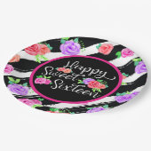 Sweet 16 Girl Edgy Rose & Modern Stripes Geburtsta Pappteller (Schrägansicht)
