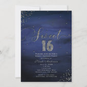 SWEET 16 Glam Modernes Watercolor Blau Silber Part Einladung (Vorderseite)