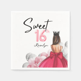 Sweet 16 Glam Pink White Balloons Serviette