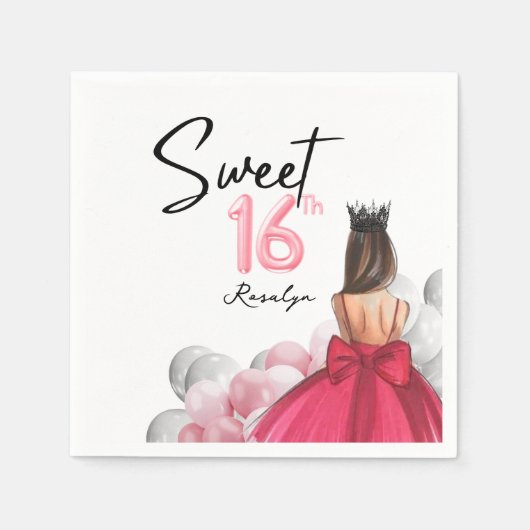 Sweet 16 Glam Pink White Balloons Serviette (Vorderseite)