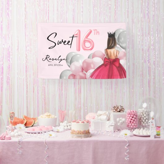 Sweet 16 Glam Rose Gold Weißballons Banner (Party)