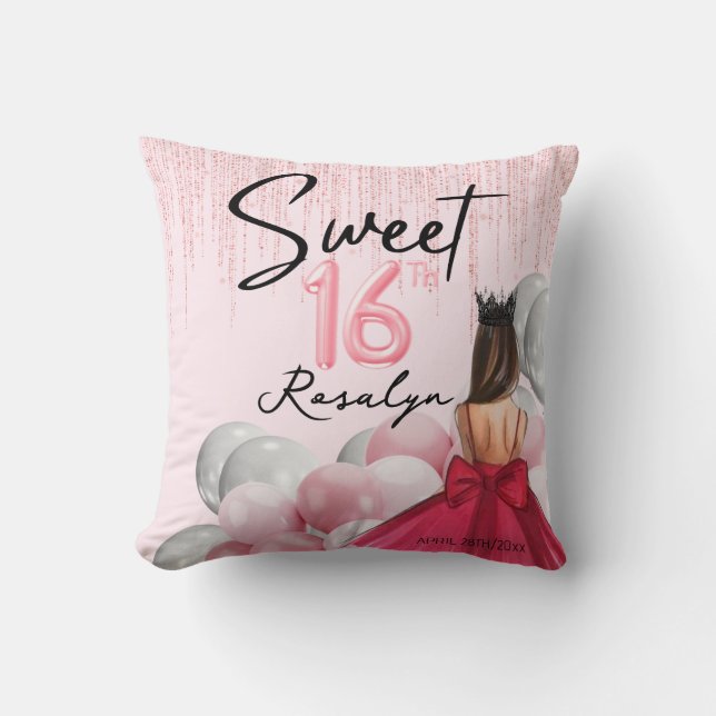 Sweet 16 Glam Rose Gold Weißballons Kissen (Vorderseite)