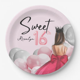 Sweet 16 Glam Rose Gold Weißballons Pappteller