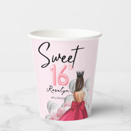 Sweet 16 Glam Rose Pink Weißer Balkon Pappbecher