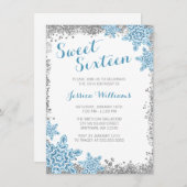 Sweet 16 Glam Winter Wonderland Silver Blue Einladung (Vorne/Hinten)