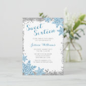 Sweet 16 Glam Winter Wonderland Silver Blue Einladung (Stehend Vorderseite)