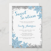 Sweet 16 Glam Winter Wonderland Silver Blue Einladung (Vorne/Hinten)