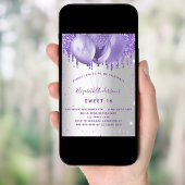 Sweet 16 Glitzer-Ballons aus Silberviolett Einladung