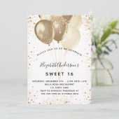 Sweet 16 Glitzer-Ballons aus Weißgold Einladung (Stehend Vorderseite)