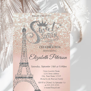 Sweet 16 Glitzer Bokeh Ombre, Eiffelturm Sweet 16 Einladung