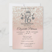 Sweet 16 Glitzer Bokeh Ombre, Glitzer Tiara Einladung (Vorderseite)