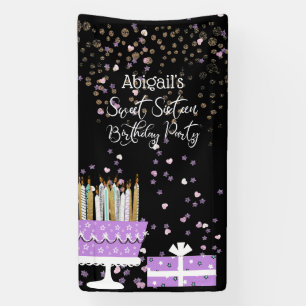 Sweet 16 Glitzer Cake and Candles Banner