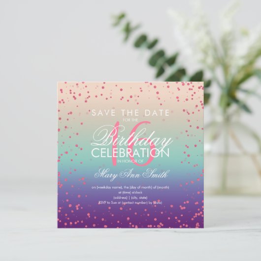 Sweet 16 Glitzer Dots Rose Goldmedaille Einladung (Stehend Vorderseite)